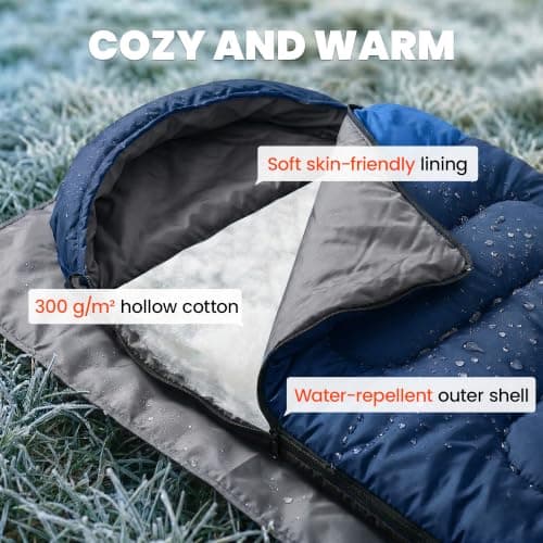 Outsunny Sleeping Bag for Adults Compact Sleeping Bag 3 Seasons Navy Blue — view 4
