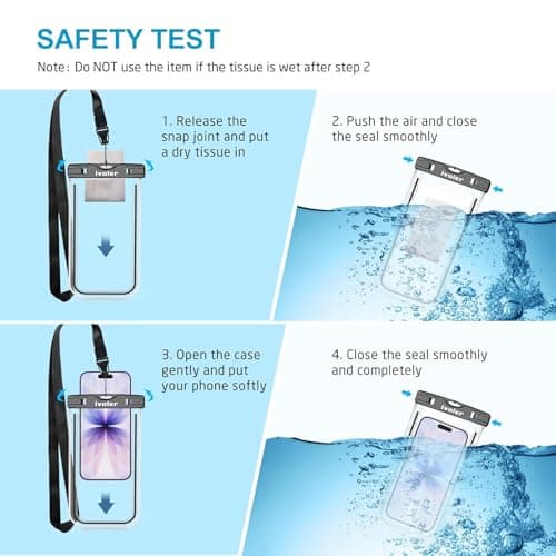 ivoler Waterproof Phone Pouch, 2-Pack IPX8 Universal Fluorescent Design Waterproof Case Dry Bag for swimming Compatible for iPhone 15 14 13 12 11 Pro Max XR,Samsung,Huawei etc up to 7" (Black+Rose) — view 3