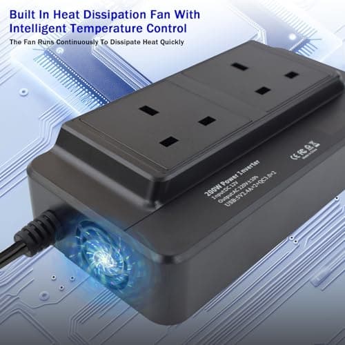 200W Portable Car Power Inverter 12V to 230V DC to AC Converter with Cigarette Lighter Plug, 2 AC Sockets 4 USB Ports Fast Charging LED Digital Display Multiple Protection for Camping Road Trips — view 4