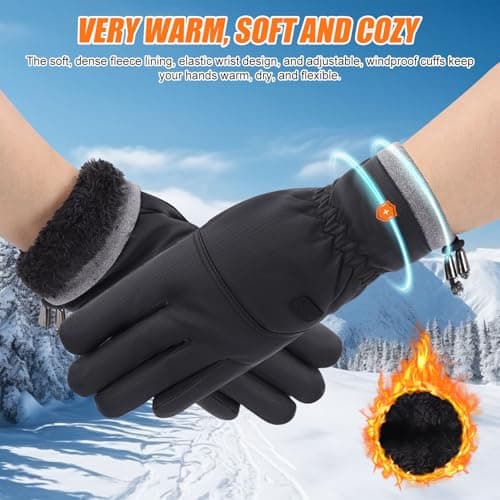 Winter Thermal Gloves for Men Women Waterproof Warm Ski Glove with Fleece Lining Windproof Drawstring Touchscreen Gloves for Cold Weather Cycling Driving Skiing Running (Black, L) — view 3