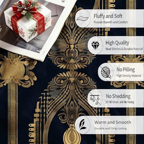 Fleece Blanket Throws Small Single 100x130cm Fluffy & Warm Blanket for Bed, Versatile Soft Luxurious Ancient Greek Style Flannel Blankets for Sofa Couch Gold Lightweight Cozy Throws for Travel — view 5