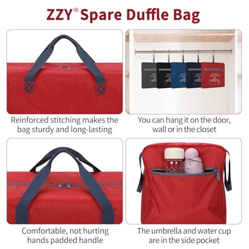 ZZY 35L Foldable Travel Duffle Bag, 22-Inch Packable Small Duffel Bag Lightweight Holdall for Camping, Storage, Travel-Red — view 4