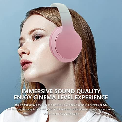 Usoun Bluetooth Headphones Over-Ear,Kids Wireless Bluetooth Headphones with Mic,Foldable Wireless/Wired Stereo Headset,TF Card,Kids Headphones for Boys Girls Travel School Cellphone Tablet PC (Pink) — view 2