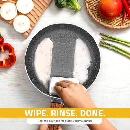 Kichly Non-Stick Granite 8 Pcs Cooking Pots and Pans Set Nonstick Cookware Induction Hob pan Set with 20cm, 28cm Frying Pan Set and 20cm,18cm & 16cm Saucepan Set with Lids (Grey) — view 3