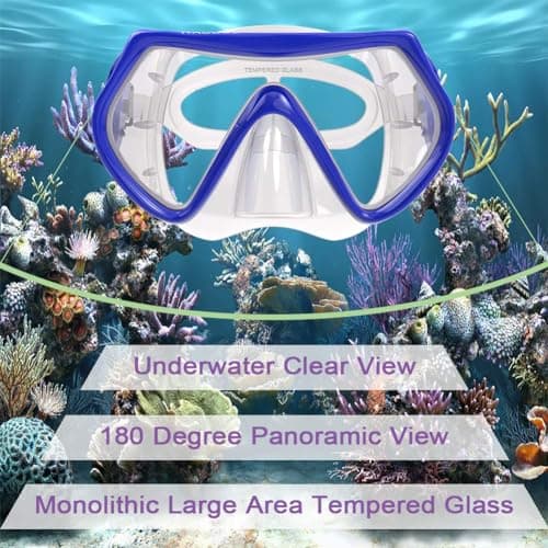 Adult Snorkeling Gear Snorkel Set with Dry Top System 180 Degree Panoramic Snorkel Mask,Snorkel Mask Set Leak-proof (Blue) — view 4