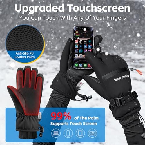 CYCLESPEED Ski Gloves for Men Women Waterproof Thermal Winter Glove Adult Unisex Snow Gloves for Skiing Snowboarding, Snowmobiling, Winter Hiking Outdoor Walking (Black, XL) — view 5