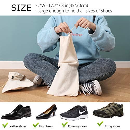PlasMaller Shoe Storage Bags 100% Cotton with Drawstring for Men and Women for Travel Protecting and Storing Shoes, Turquoise, Set of 4, One Size, Shoe Bag — view 4