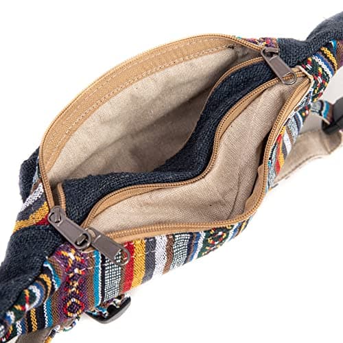 Freakmandu Unisex Hemp Bum Fanny Pack - Boho Style Waist Bag for Men and Women - Handmade Crossbody Hip Belt Bag, Azure Blue — view 5