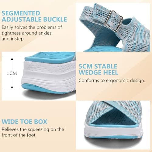 Hanani Womens Orthopedic Sandals Adjustable Strap Sandals Arch Support Ladies Summer Wedge Slingback Sliders Platform Walking Shoes Washable Slide Sport Girls Casual Thick Bottom Beach Shoes — view 3
