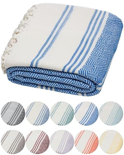 DEMMEX Organic Turkish Cotton Beach Bath Hammam Towel – Quick-Dry, Lightweight, Compact, Sand-Free Beach Towel & Blanket – Luxury Bathroom & Hammam Towel Peshtemal, OEKO-TEX Certified, 180x90cm, Royal
