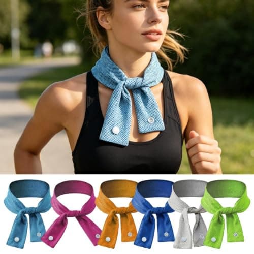 Cooling Towels for Neck,Reusable Microfibre Instant Cooling Scarf with Snap Button,Soft Breathable Reusable Scarf Head Band for Gym Running Cycling Hiking and Heat Relief — view 4