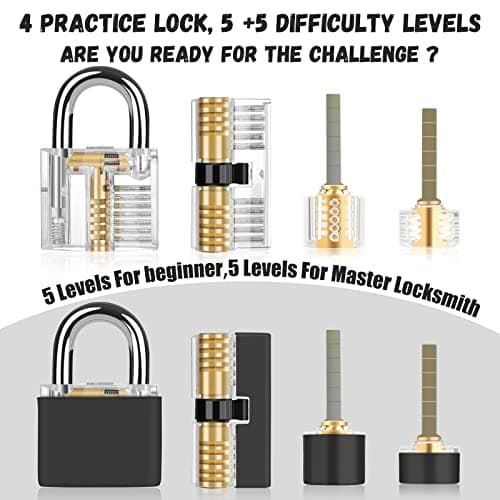 Lock Pick Set, [Difficulty Upgraded] [36 Pcs] Diyife Premium Practice Lock Picking Tools with 4 Transparent Training Padlocks for Lockpicking, Guide for Beginner and Locksmith Training (Titanium) — view 6
