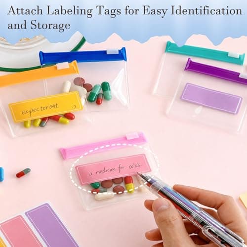 Pill Pouch Bags for Travel – Multi Colour EVA Reusable Medicine Organiser Pouches with Slide Lock and Waterproof Label Stickers for Tablets, Vitamins and Small Storage Items — view 5