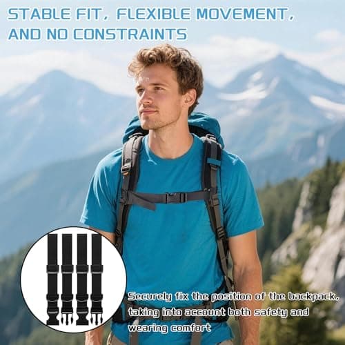 Lanstorm 2 Pair Backpack Chest Strap, Adjustable Sternum Strap with Slide D-Ring, Non-Slip Backpack Straps, Quick Release Chest Belt for School Travel Hiking Jogging Biking Camping(Black) — view 6