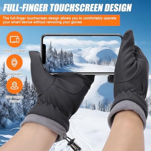 Winter Thermal Gloves for Men Women Waterproof Warm Ski Glove with Fleece Lining Windproof Drawstring Touchscreen Gloves for Cold Weather Cycling Driving Skiing Running (Black, L) — view 2