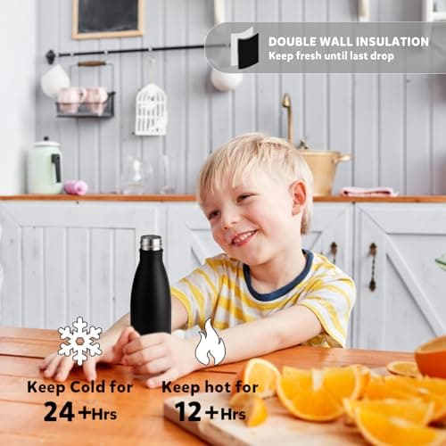 Volhoply 350ml/12oz Small Water Bottle Stainless Steel, BPA Free Insulated Water Bottles, Double Wall Cola Shape Flask, Keeps Cold 24 Hours and Hot 12 Hours for Kids Handbag (Black) — view 3