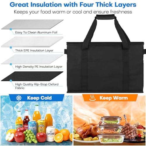 Beautyshow Cooler Bag, 30L Large Insulated Cool Bag, Heavy Duty Grocery Shopping Bags with Reinforced Bottom, Thick Lined, Foldable Thermal Food Delivery Bags for Picnic, Beach, BBQ, Camping, Travel — view 2