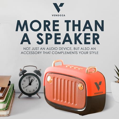 Vendoza Retro Bluetooth Speaker Portable Wireless Mini Speaker – 5W Compact Travel Speaker with 10-Hour Battery, Bluetooth 5.0, Stylish Vintage Design for Home, Picnics & Gifts – Orange — view 4