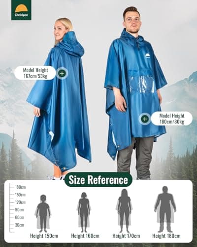 Chakipee Rain Waterproof Poncho Adult Reusable Rain Cape Lightweight with Transparent Pocket, Packable Poncho Multi-Purpose for Travel, Hiking, Camping, Festival Blue — view 3