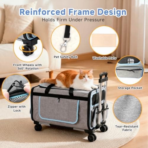 Wheelive Large Pet Carrier with Detachable Wheels, 2 IN1 Foldable Soft-Sided Carriers- Designed for Dogs & Cats, Telescopic Handle, for Outdoor Car Indoor, Max. 44 LBS(Not for Airline) — view 4