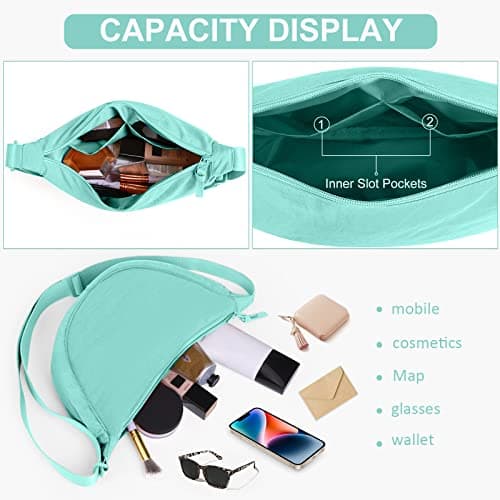 DKIIL NOIYB Crescent Bag for Women Men, Nylon Crescent Bags Hobos Crossbody Bag Portable Crescent Purse with Adjustable Strap Solid Color Chest Bag Shoulder Bag Fanny Packs, A11-mint Green, 31cm — view 5