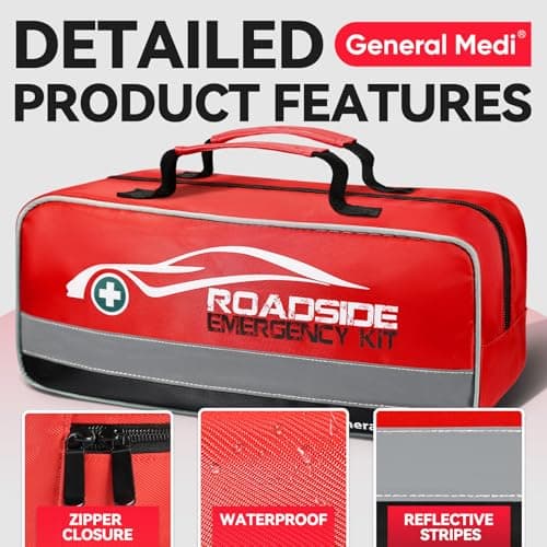 General Medi 127-Pieces Roadside Car Emergency Kit Include Mini First Aid Kit, Jumper Cables,Tow Rope, Bandage, Safety Vest, Emergency Triangle, All in One Pack — view 4