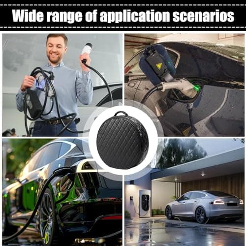 Chdnhe Car Charger Storage Box for EV Cable, Leather Waterproof Charging Cable Bag with Padded Compartments, Heavy Duty Car Boot Carry Case for Type 2 Charger, Accessories, Travel Home Use — view 4