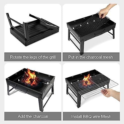 AGM Charcoal Barbecue, Portable BBQ Grill, Small Coal BBQ for Camping — view 3