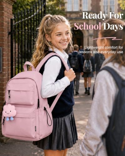 BECOJADDE School Bag for Girls, 15.6" Laptop Backpack for Women, Pink — view 3