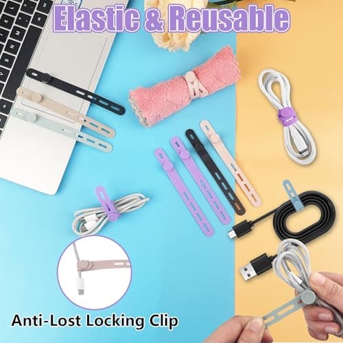Silicone Cable Ties, 18 Pack Reusable Cord Straps with Lock Buckle — view 3