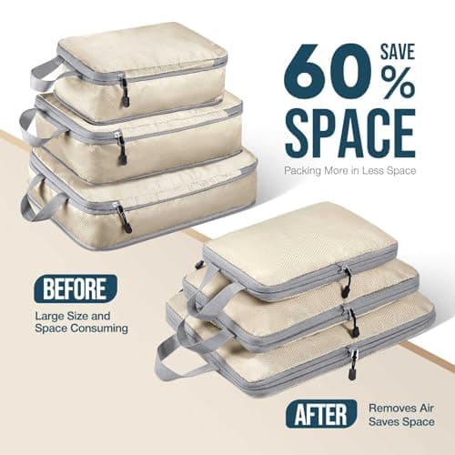 Hommtina Compression Packing Cubes for Suitcases, 7 Set Travel Organizer Cubes for Women/Men (Beige) — view 3