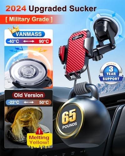 VANMASS 2026 BEST Car Phone Holder [Upgraded Suction&Clip] Military-Grade Rotatable Universal Mobile Mount for Dashboard Windscreen Vent, Van Stand Cradle for iPhone 17 16 15 Samsung,Red — view 3