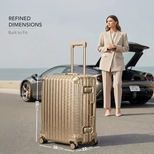 LUGG Solo Explorer 20 Inch Cabin Suitcase with Protection Cover - Alluminium Hard Frame Trolley, 37L Lightweight Travel Luggage, 360° Spinner Wheels, TSA Lock, Scratch & Water Resistant (55x38x22cm) — view 4