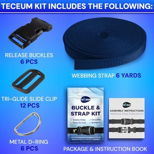 TECEUM 25mm Nylon Strap Kit with Buckles, 5m Navy Blue Fabric Tape — view 3