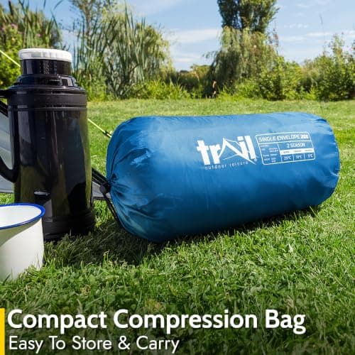 Trail Envelope Sleeping Bag For Adults, Single 2 Season Summer Spring Autumn 200gsm, Outdoor Camping, Lightweight Carry Bag, Storage Pockets, 190cm x 75cm — view 5
