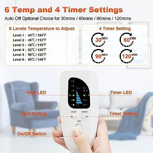 LAMA Electric Heated Foot Warmer, 74x40CM Fast Heating Foot Warmer Pad, Washable Feet Warmer with 6 Levels Temp & 4 Timers, Fast Heating Pad for Back Pain Relief, Hands, Shoulders, Abdomen — view 6
