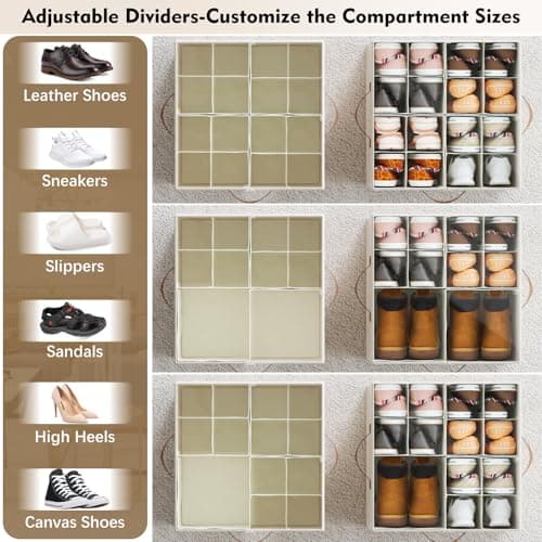 Storivo Shoe Storage Organiser Box 16 Pairs, Clear Lid, Adjustable Dividers — view 3