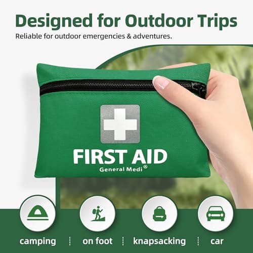 General Medi Mini First Aid Kit, 92 Pieces Small First Aid Kit - Includes Emergency Foil Blanket, Scissors for Travel, Home, Office, Vehicle, Camping, Workplace & Outdoor (Green) — view 4