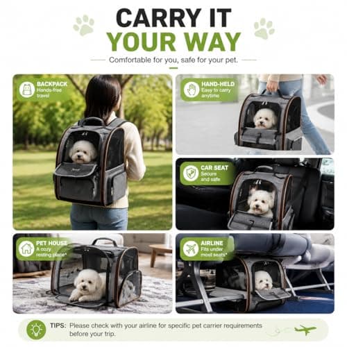 Expandable cat backpack, breathable mesh pet backpack, suitable for small dogs and medium-sized cats, large-capacity foldable pet travel bag, maximum weight capacity 25 lbs, gray. — view 6