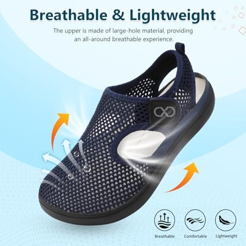 Ladies Mesh Walking Sandals Closed Toe Breathable Summer Trainers Lightweight Adjustable Wide Fit Holiday Shoes for Beach Garden Travel Daily Wear Non Slip Navy Blue — view 5