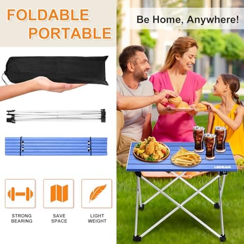 Ledeak Portable Camping Table, Lightweight Folding Table with Aluminum Table Top and Carry Bag, Easy to Carry, Perfect for Outdoor, Picnic, Cooking, Beach, Hiking, Fishing (Ocean Blue, Small) — view 5