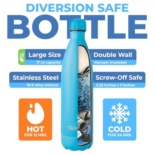 Travah Travel Water Bottle Stainless Steel with Storage for Cash, Keys, Valuables Insulated Bottle for Men and Women Hot and Cold Water Bottle Leak-Proof (Light Blue) — view 3