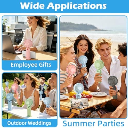 VZZNN 12 Pack Mini Portable Handheld Fan Bulk Small Cooling Fans High 5-Speed Rechargeable Fan For Travel, Office, Eyelash Drying, Lightweight, For Beach, Camping, Indoor Outdoor Use (4 Colors — view 6