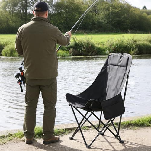 HAUSPROFI Folding Camping Chair Lightweight with 55cm High Back Outdoor Chair with Backpacking eavy Duty Tubular Steel Frame Ideal for Beach Picnics Garden Fishing — view 2