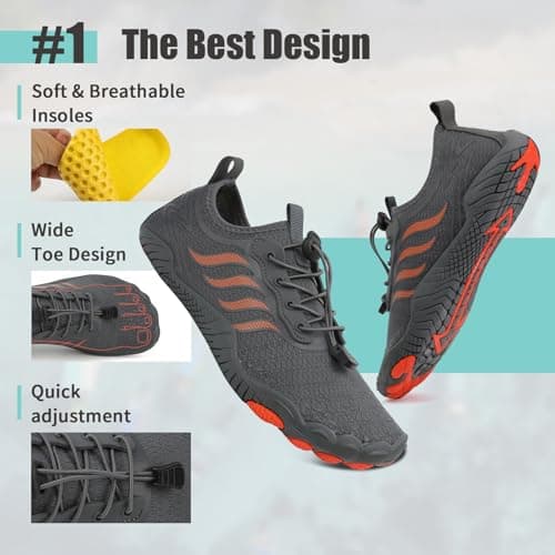 Water Shoes Mens Womens Quick Drying Barefoot Shoes Aqua Swim Beach Shoes for Unisex Pool Boating Surfing Diving Sport Shoes Grey — view 2
