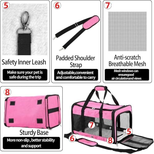 Soft Sided Foldable Cat/Dog/Pet Carrier Bag, Portable Puppy/Pets Travel Carriers For Cats/Dogs With Shoulder Strap & Removable Mat, Durable Basket of 25 lbs - Pink, L — view 5
