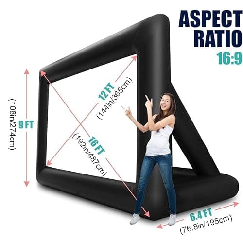 Inflatable Projector Screen, 16FT Inflatable Movie Screen Outdoor One-piece Design Front & Rear Projection Blow Up 16:9 HD Movie Screen Outdoor Projector Screen for Backyard Movie Night Pool Party — view 2