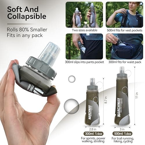 MARCHWAY Soft Hydration Flask with Wide Mouth, 300ml/500ml Collapsible TPU Water Bottle, Leakproof Portable Flexible for Running, Hiking, Cycling, Climbing, Gym, Travel (2pcs Grey 500ml) — view 5