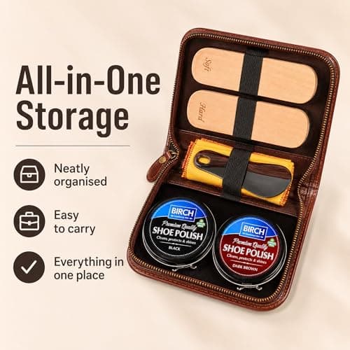 Glo Earth Shoe Shine Kit Premium Travel Shoe Care Set with Horse Hair Brushes Black and Dark Brown Polish Buffing Cloth and Carry Case — view 3