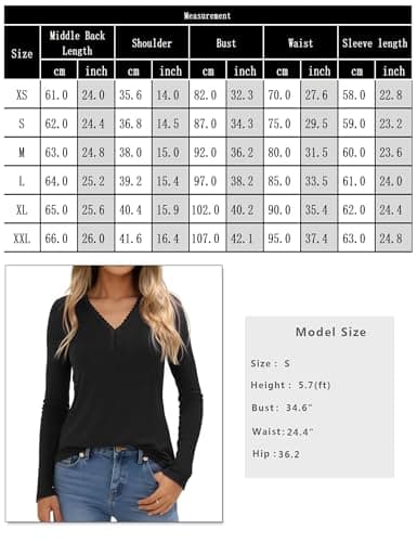 Crewhpo Womens Thermal Tops Cotton Long Sleeve Lace V Neck Base Layer Shirt — view 6